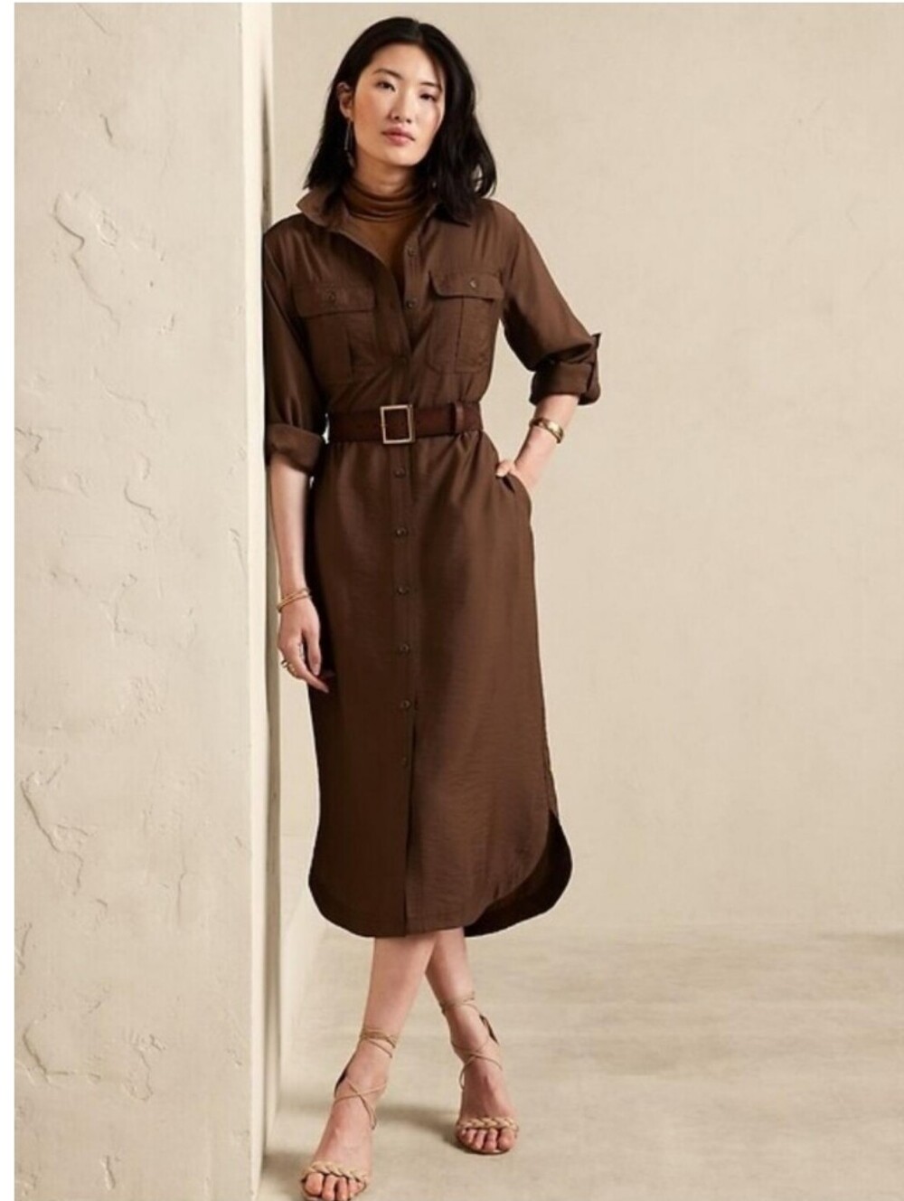 Banana Republic Brown Utility Maxi Shirtdress  Coconut NWT SP